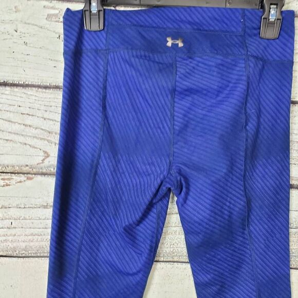 Under Armour HeatGear Compression Capri Leggings Blue Striped Women’s Small - Picture 4 of 7